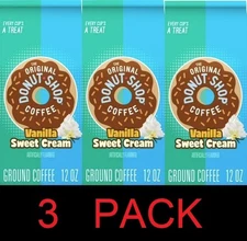 The Original Donut Shop Vanilla Sweet Cream Ground Coffee 12 oz Bag - 3 PACK