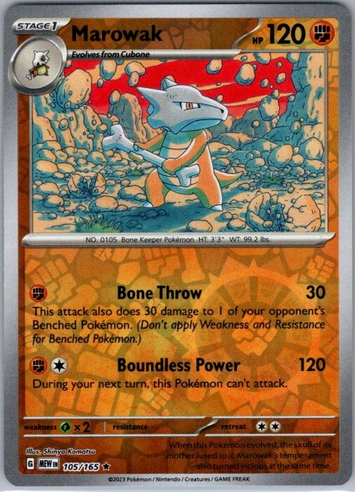 Pokémon Card Marowak 105/165 Reverse Holo Rare SV: Scarlet & Violet 151 NM