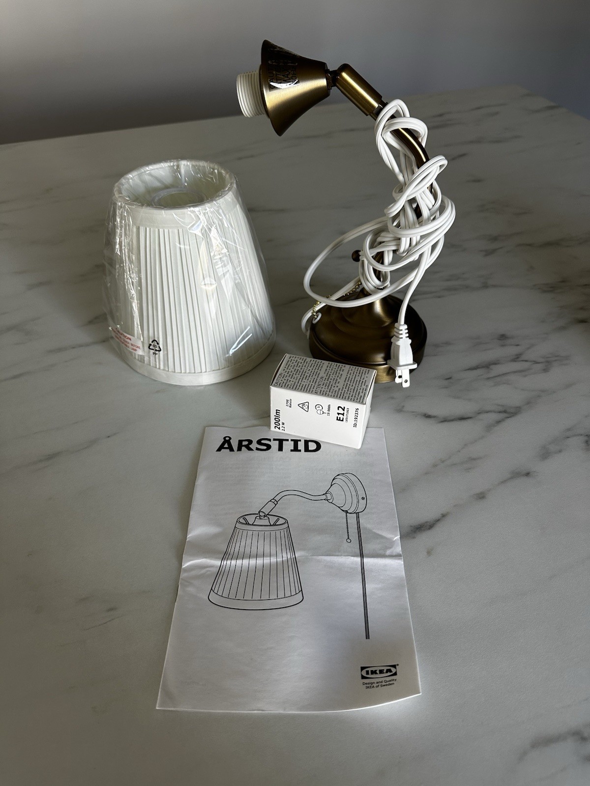 Ikea Arstid Wall Lamp 604.161.62 Brass w/ Pleated Shade Open Box🌸🩷