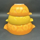 VTG Pyrex Cinderella Mixing Bowls Lot Of 3 444 443 442 Daisy Sunflower
