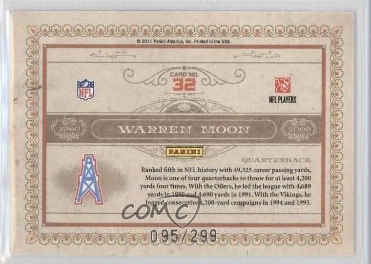 2011 Panini Gold Standard Golden Anniversary /299 Warren Moon #32 HOF - Image 2 of 2