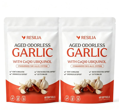 2 X Resilia Garlic Extract 600mg Softgels (60 Count)   Odorless Aged Garlic Ext