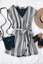 Lulus Island Retreat Striped Wrap Mini Dress Women’s XL Gray Boho Beach NWT