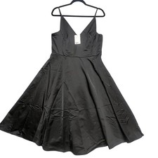 H&M Fit & Flare Dress Women Medium Black Cocktail Party Strappy Satin NWT