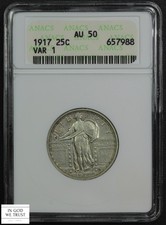 1917 Type 1 Standing Liberty Quarter Old Soap Box Holder ANACS AU 50 (Nearly FH)