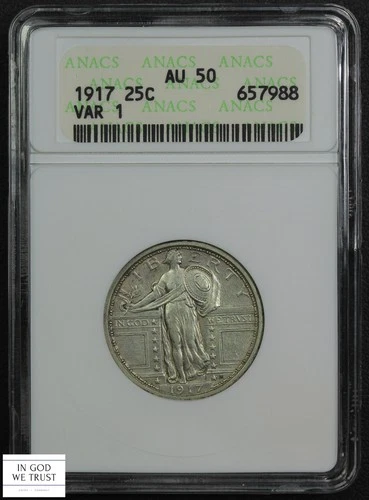 1917 Type 1 Standing Liberty Quarter Old Soap Box Holder ANACS AU 50 (Nearly FH)
