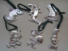 6 Cat in the Hat Dr. Seuss Christmas Ornaments Silver Metal Official Merchandise