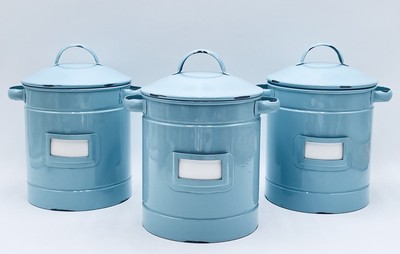Set 3 AMICI Home Enamal Kitchen Pantry Storage Canister Container Label Holder