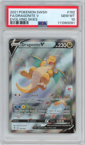 2021 Pokémon Sword & Shield Evolving Skies #192 Dragonite V - Full Art PSA 10