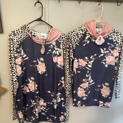 Ruffle Girl Mommy and Me XL and kids 5xl Hoodie Set Navy Pink Floral Leopard