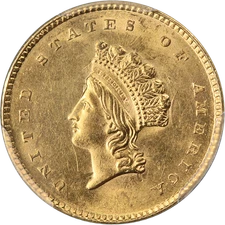 1854-P Type 2 Liberty Gold $1 PCGS MS62 Superb Eye Appeal Strong Strike