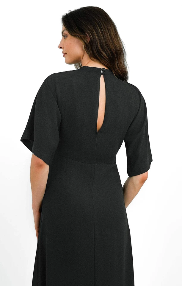 ASOS DESIGN Womens Black Midi Dress Wrap Style Short Sleeve RRP £44 - Image 4 of 4
