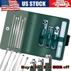Manicure Pedicure Set Nail Clippers Ear Pick Cleaner Cuticle Grooming Kit Case