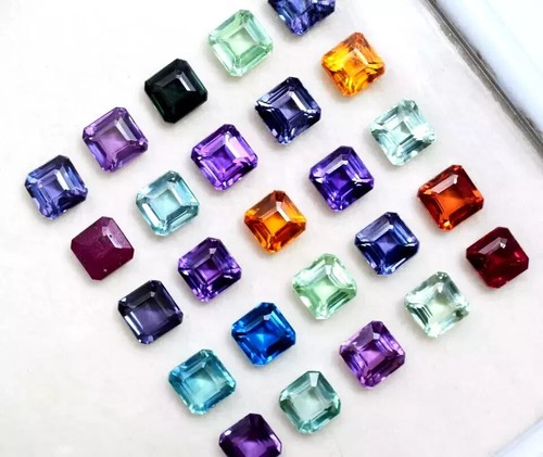 Natural 80 Ct Mix Color Sapphire Asscher Cut 7-8 Pcs Ceylon Loose Gemstone Lot - Picture 2 of 6