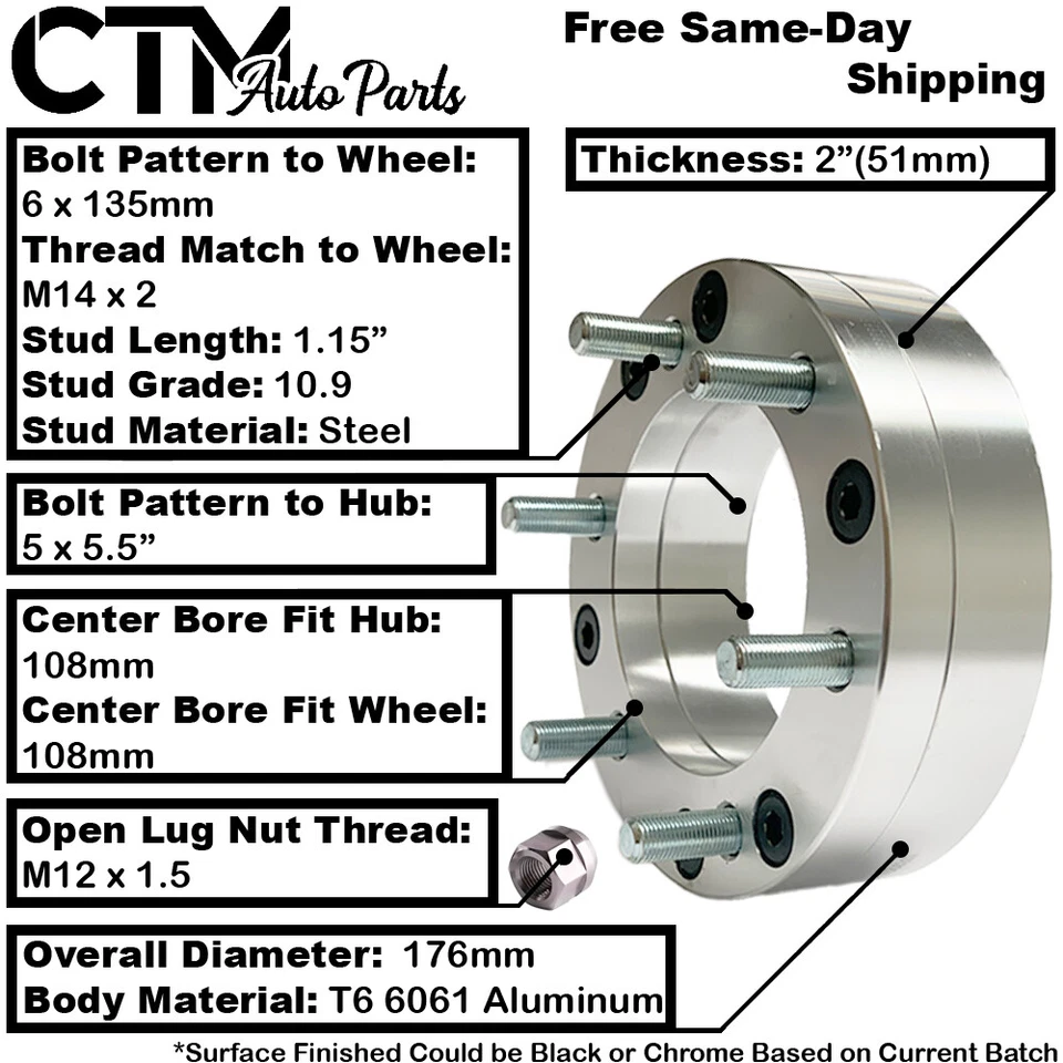 Adaptador espaciador de rueda de conversión 4x 2" 5x5,5 a 6x135 apto para Kia Sorento Sportage Foto 2 de 4