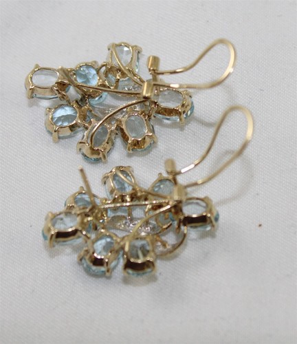 Vintage 14K Yellow Gold Aquamarine and Single Cut Diamonds Omega Back Earrings - 第 4/6 張圖片