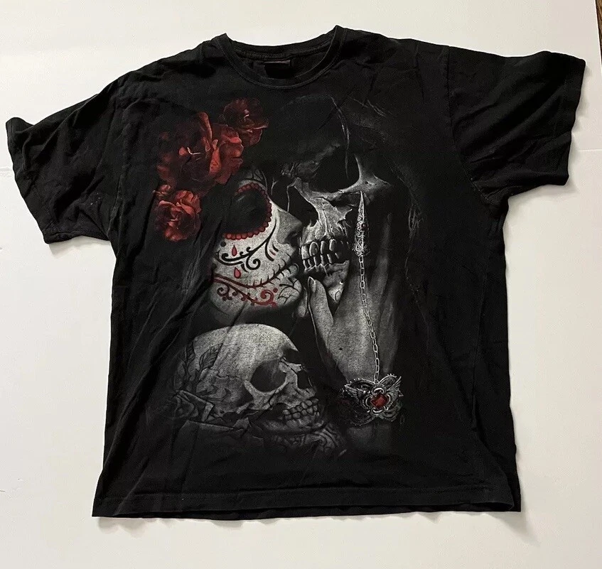T-shirt Spiral Direct YIN YANG TESCHI/Biker/Gotico/Teschio/Tatuaggio