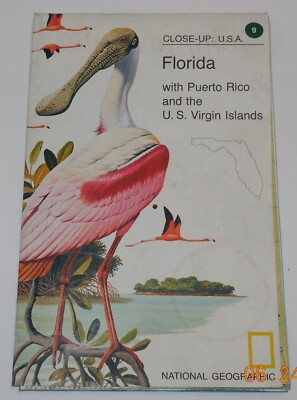 1977 National Geographic Close-Up Map #9  Florida Puerto rico Virgin Islands