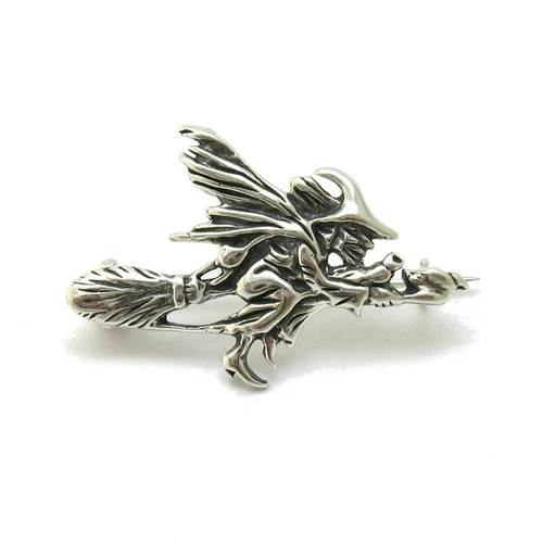 Sterling Silver Brooch Witch Genuine Solid Hallmarked 925 Handmade Nickel Free