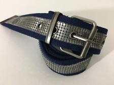 Web Canvas Belt 33-37" Long 1.25" Wide Navy Blue Pewter Metallic Size 12