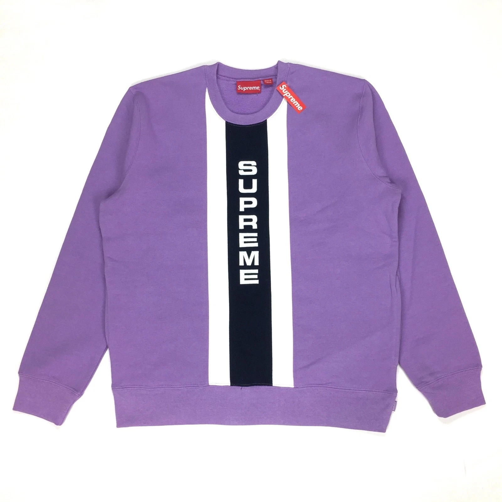 Neuf avec étiquettes sweat shirt homme Supreme lavande logo vertical panneau crewneck SS17 AUTHENTIQUE