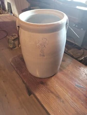 Antique Louisville pottery Indian head blue stoneware butter churn #3.