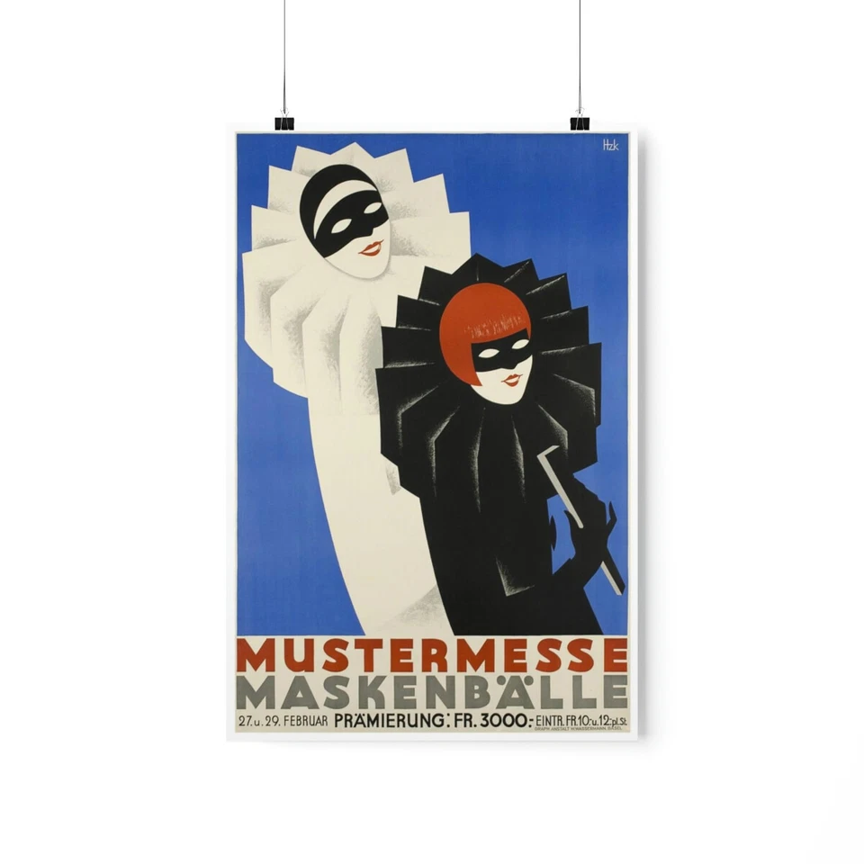 Masquerade Ball Poster German Vintage Wall Art Poster Masks Costume Poster Art - Image 3 of 4