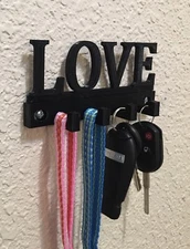 LOVE Key / Mail / Leash Holder with 4 hooks. Screws included. Free Shipping