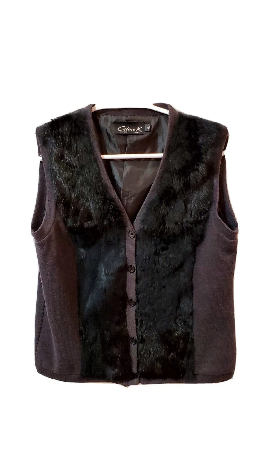 CELINE K. NY PARIS Vintage 100% Lana di Coniglio Miscela Poliestere Gilet XL