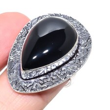 Black Onyx Gemstone Handmade 925 Sterling Silver Jewelry Ring Size 8 US 