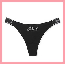 New Victoria s Secret PINK Logo Cotton Thong Panty Limited Edition Shine Logo S