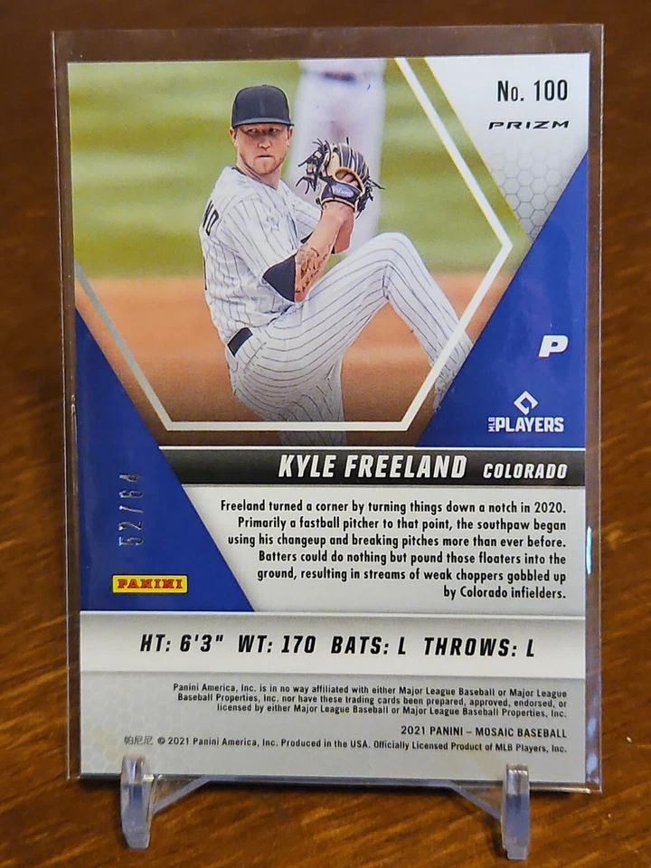 2021 Panini Mosaic Choice Fusion Red & Yellow Mosaic /64 Kyle Freeland #100 - Imagem 2 de 2