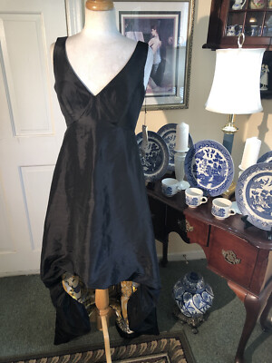 SIMON CHANG HIGH,LOW BLACK EVENING DRESS-SIZE6-NWT-MULTICOLOR UNDERNEATH-LOVELY!