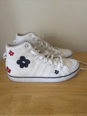 adidas Bravada Mid Top Canvas Shoes White Flowers HP7982 Women's Size 