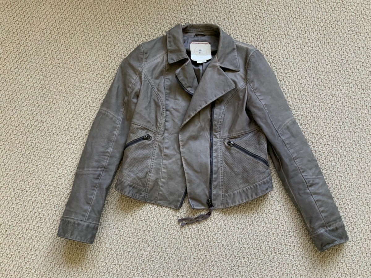 Anthropologie Hei Hei Gray Faux Leather Perforated Moto Jacket Women's Small