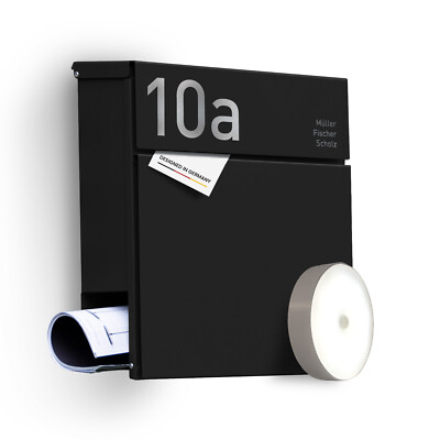 Radius  Designer Briefkasten Edelstahl - Letterman 6 Schwarz - Personalisierbar