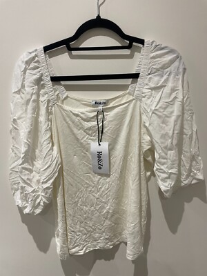 Ro&Zo elfenbeinfarbenes Oberteil mit eckigem Ausschnitt Größe M (12-14) cremefarben Puffärmel UVP 79 £