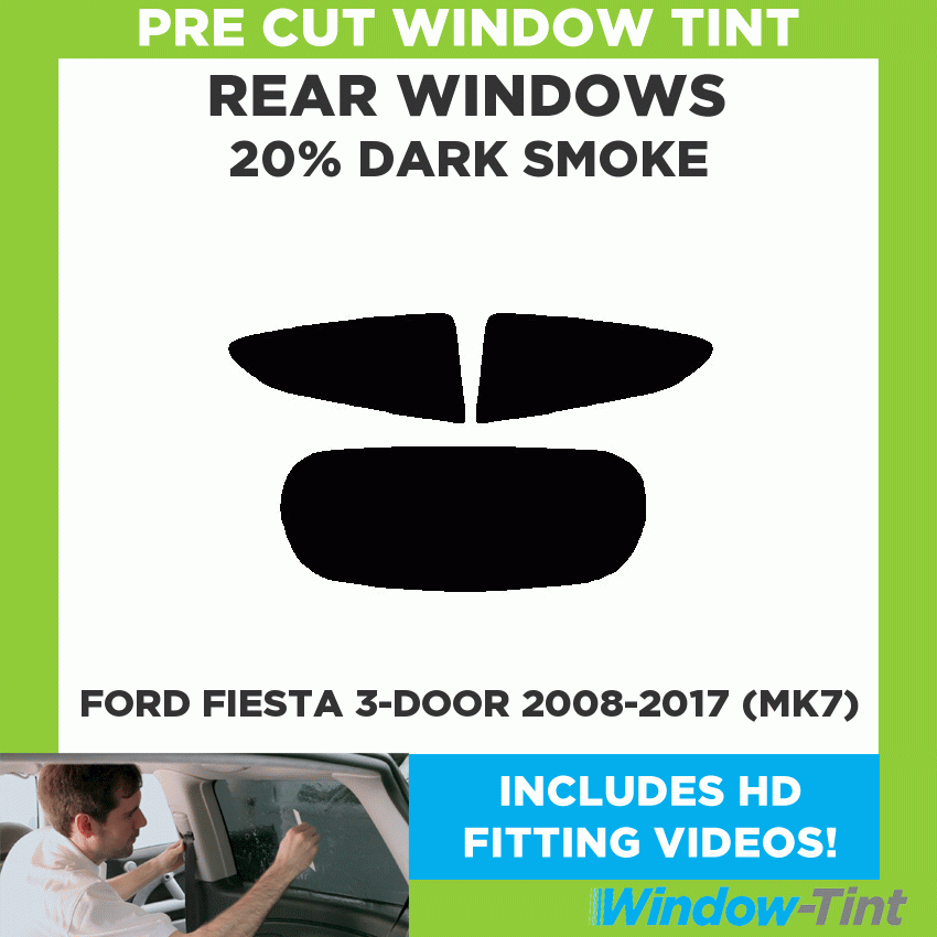 fits for Ford Fiesta Van MK7 20/% Dark Smoke - Rear windows 2008 to 2017 Pre cut window tint