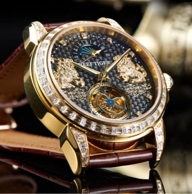 Reef Tiger Watch For Men Leather Strap Luxury Watches Mens Watch Steel Watch Men