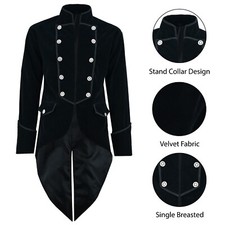 Mens Velvet Vladimir Black Velvet Tail Coat Gothic Steampunk Victorian