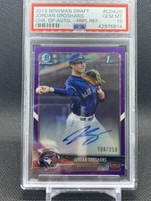2018 BOWMAN DRAFT JORDAN GROSHANS PURPLE REFRACTOR /250 PSA 10