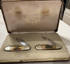 Rare 1980 Taylor Cutlery Japan Sitting Bull & Geronimo SN 326 Elk Horn Canoe Set
