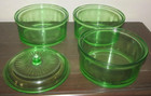 ~RARE~ HARD TO FIND HAZEL ATLAS STACKABLE UV GREEN GLASS BOWLS W/ONE LID Vintage — photo 3