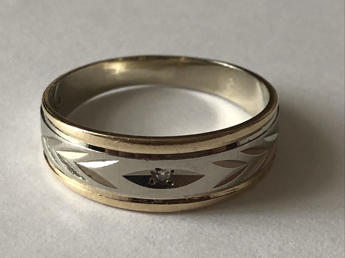 TEN $RING SILVER×GOLD Vintage TB 10KP Two Tone Gold Diamond Cut Wedding 7mm Band Ring sz