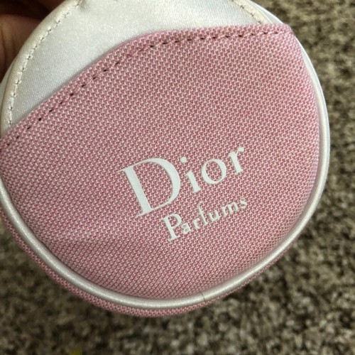 Dior Light Pink Canvas Round Cosmetic Case with mirror travel makeup bag - Picture 2 of 10