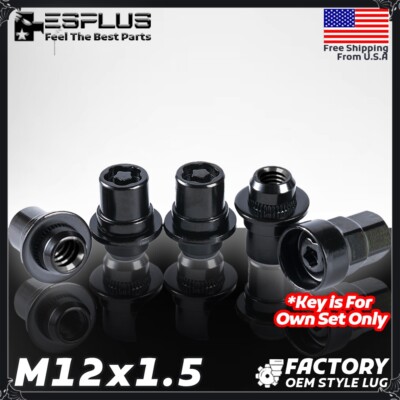 Black M12X1.5 OEM Wheel Lock + Key Mag/Flat Seat Fit Mitsubishi/Jaguar