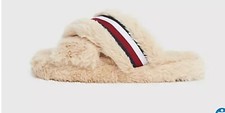NWT Tommy Hilfiger Fur Flag Home Slippers Sliders Size M Pantoffels