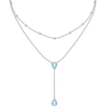 FLYOW Layered Necklace S925 Sterling Silver Teardrop Double Choker Y Lariat L...