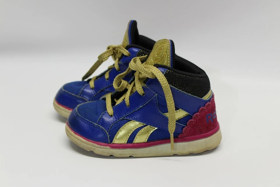 锐步 Disney Frozen Anna 高帮运动鞋 学步儿童 尺寸 6 蓝色 金色 罕见  — 第 3/4 张图片