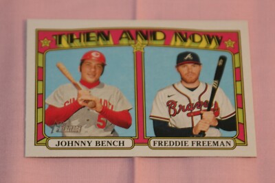 JOHNNY BENCH / FREDDIE FREEMAN 2021 TOPPS HERITAGE THEN & NOW #TN7 REDS/BRAVES 